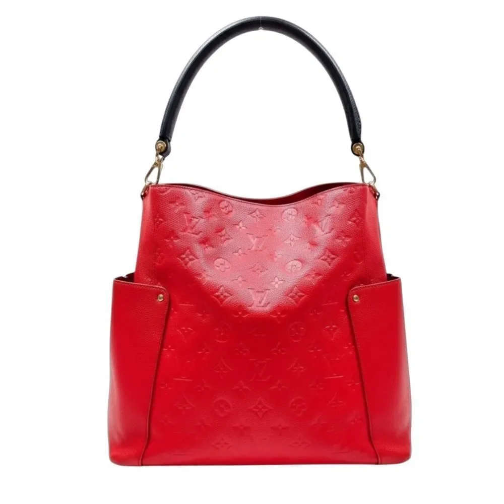 Auth Louis Vuitton Cherry Red Empreinte Monogram Leather PM Bagatelle Hobo Bag